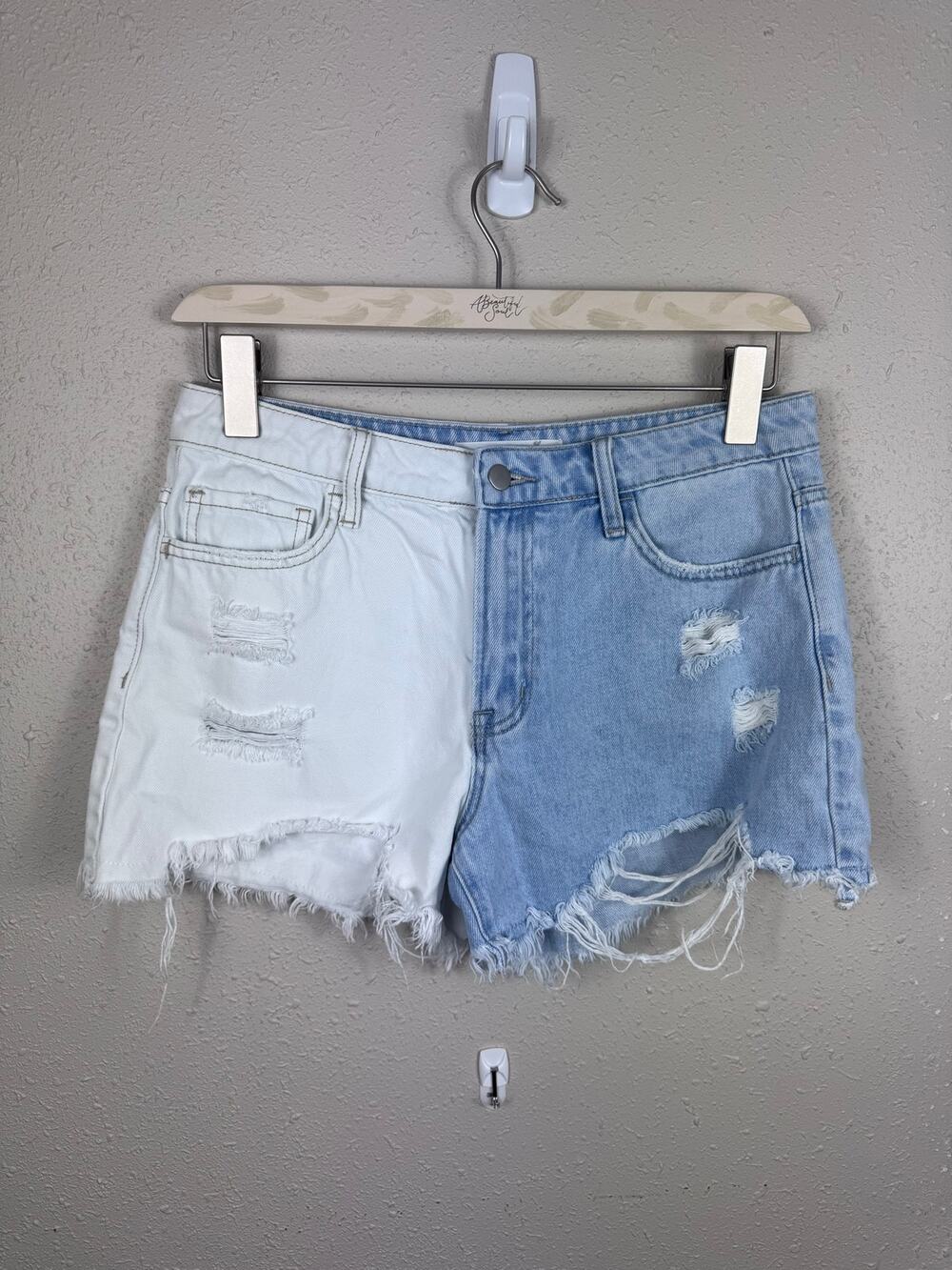 Altar'd State Two Tone Split Colorblock Denim Shorts Womens Size Large